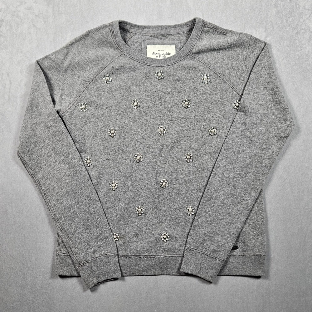 Abercrombie & Fitch Sweatshirt Womens Small Gray Embellished Floral Pullover